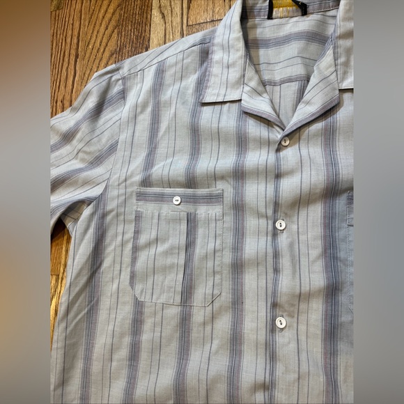 Vintage 60s Triumph of CA Men Button Up Shadow Stripe Shirt Double Pocket L Mod - Picture 7 of 9